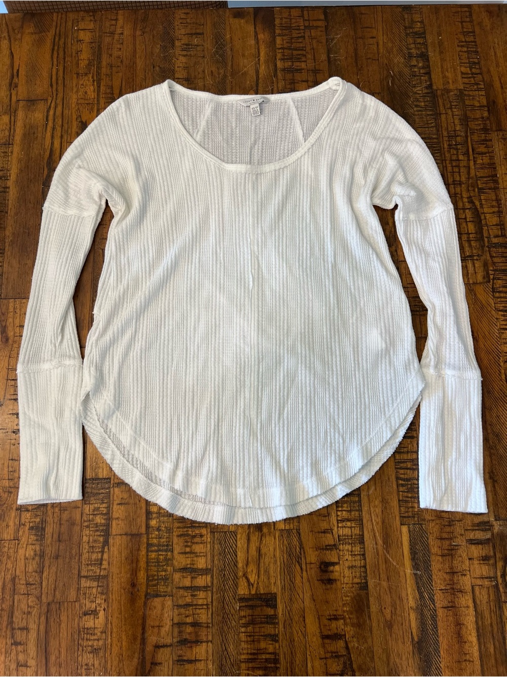 Women’s Lucky Brand Long-Sleeve Waffle Knit Scoop Neck Top - Size XS - White